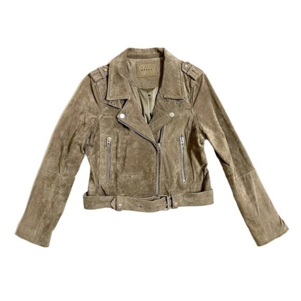 BlankNYC Taupe Suede Leather Moto Jacket Zip  Asymmetrical Cropped SZ L New